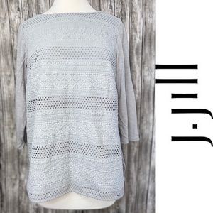 J. JILL Women's Gray Crochet Knit Eyelet Front 3/4 Sleeve Tunic Top Size S